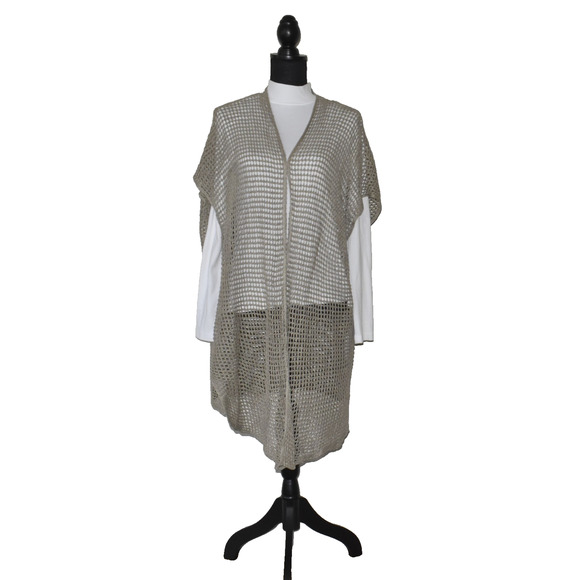 A5 NEW EILEEN FISHER Open Stitch Longline Organic Linen Cardigan Size S/M P/M - Picture 3 of 7